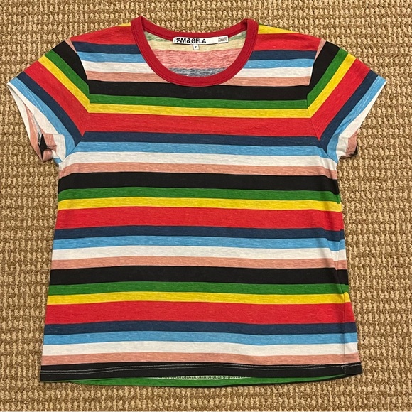 Pam & Gela Rainbow Stripe Tee in Multi Petite - Picture 5 of 10